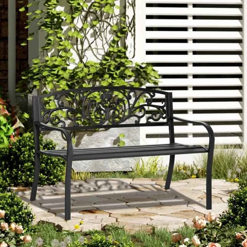 Outsunny 2-Seater Garden Bench Steel - Black - 840-036 1 Outsunny 2-Seater Garden Bench Steel - Black - 840-036