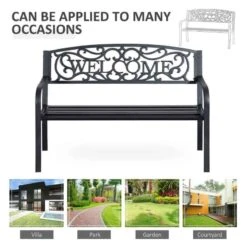 Outsunny 2 Seater Steel Garden Bench 1260x600x850mm - Black - 840-037 -OUTSUNNY Sales Shop o u outsunny 840 037 4