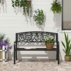 Outsunny 2 Seater Steel Garden Bench 1260x600x850mm - Black - 840-037 -OUTSUNNY Sales Shop o u outsunny 840 037 lifestyle