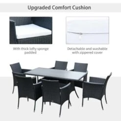 Outsunny 6-Seater Rattan Dining Patio Table And Chairs Set With Cushion - Black & Cream - 841-071 15 Outsunny 6-Seater Rattan Dining Patio Table And Chairs Set With Cushion - Black & Cream - 841-071 -OUTSUNNY Sales Shop o u outsunny 841 071 cushion