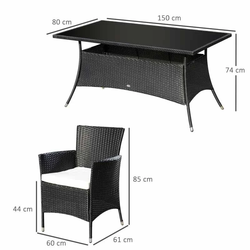 Outsunny 6-Seater Rattan Dining Patio Table And Chairs Set With Cushion - Black & Cream - 841-071 2 Outsunny 6-Seater Rattan Dining Patio Table And Chairs Set With Cushion - Black & Cream - 841-071 - Image 2