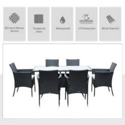 Outsunny 6-Seater Rattan Dining Patio Table And Chairs Set With Cushion - Black & Cream - 841-071 13 Outsunny 6-Seater Rattan Dining Patio Table And Chairs Set With Cushion - Black & Cream - 841-071 -OUTSUNNY Sales Shop o u outsunny 841 071 features