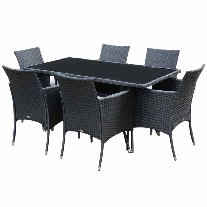Outsunny 6-Seater Rattan Dining Patio Table And Chairs Set With Cushion - Black & Cream - 841-071 3 Outsunny 6-Seater Rattan Dining Patio Table And Chairs Set With Cushion - Black & Cream - 841-071 - Image 3