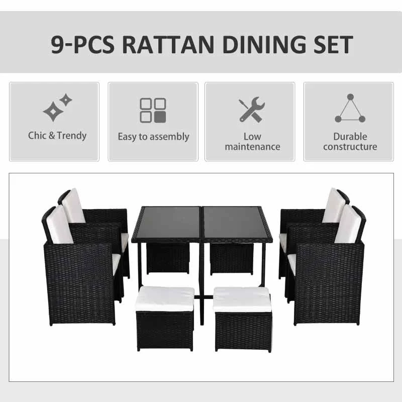 Outsunny 8-Seater Rattan Dining Table And Chair Set - Black & Milk White - 841-108 4 Outsunny 8-Seater Rattan Dining Table And Chair Set - Black & Milk White - 841-108 - Image 4