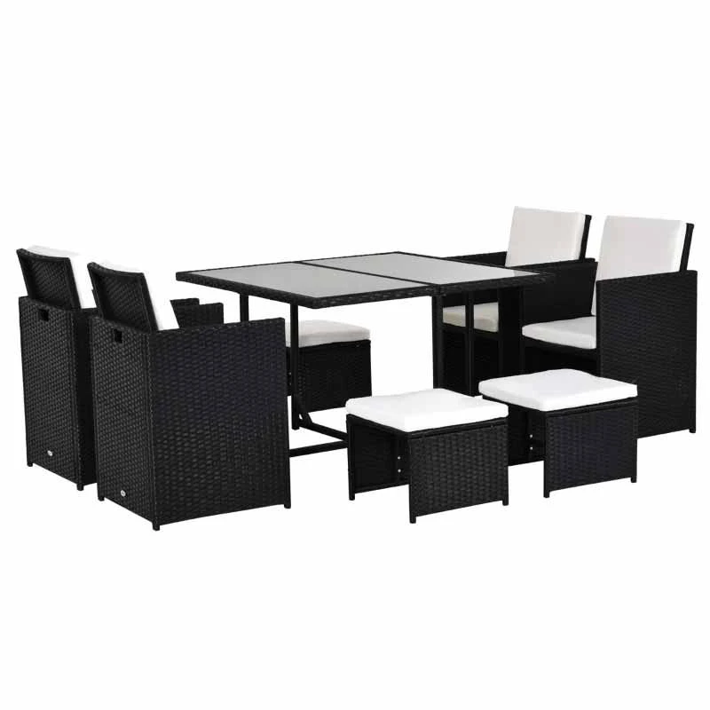 Outsunny 8-Seater Rattan Dining Table And Chair Set - Black & Milk White - 841-108 3 Outsunny 8-Seater Rattan Dining Table And Chair Set - Black & Milk White - 841-108 - Image 3
