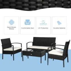 Outsunny 4-Seater Rattan Garden Furniture Set - Black/White - 841-142 -OUTSUNNY Sales Shop o u outsunny 841 142 2