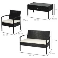 Outsunny 4-Seater Rattan Garden Furniture Set - Black/White - 841-142 -OUTSUNNY Sales Shop o u outsunny 841 142 dimensions