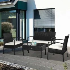 Outsunny 4-Seater Rattan Garden Furniture Set - Black/White - 841-142 -OUTSUNNY Sales Shop o u outsunny 841 142 lifestyle