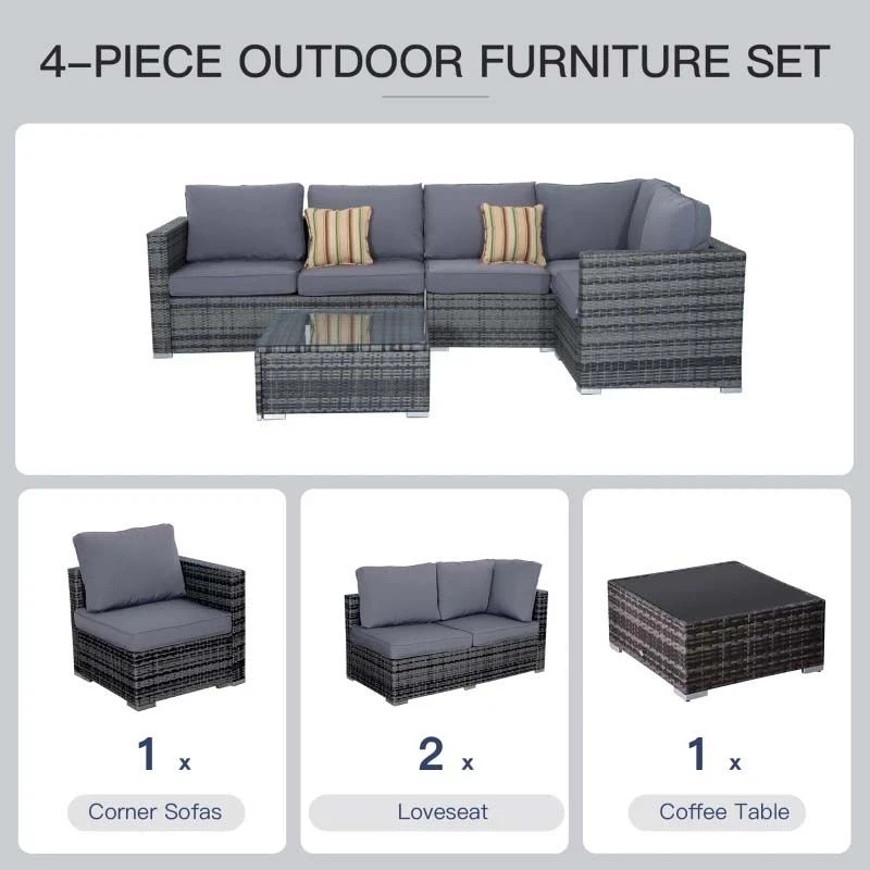 Outsunny 4 Piece Rattan Garden Furniture Set - Grey - 841-158 4 Outsunny 4 Piece Rattan Garden Furniture Set - Grey - 841-158 - Image 4