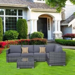 Outsunny 4 Piece Rattan Garden Furniture Set - Grey - 841-158 19 Outsunny 4 Piece Rattan Garden Furniture Set - Grey - 841-158 -OUTSUNNY Sales Shop o u outsunny 841 158 lifestyle