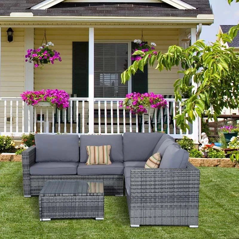 Outsunny 4 Piece Rattan Garden Furniture Set - Grey - 841-158 1 Outsunny 4 Piece Rattan Garden Furniture Set - Grey - 841-158