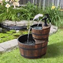Outsunny 2 Tier Wooden Garden Water Feature - Brown - 844-097 -OUTSUNNY Sales Shop o u outsunny 844 097 outdoor