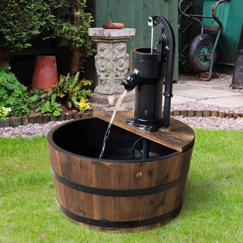 Outsunny Outdoor Wooden Barrel Electric Garden Water Feature 44 X 59Hcm - Brown - 844-129 1 Outsunny Outdoor Wooden Barrel Electric Garden Water Feature 44 X 59Hcm - Brown - 844-129