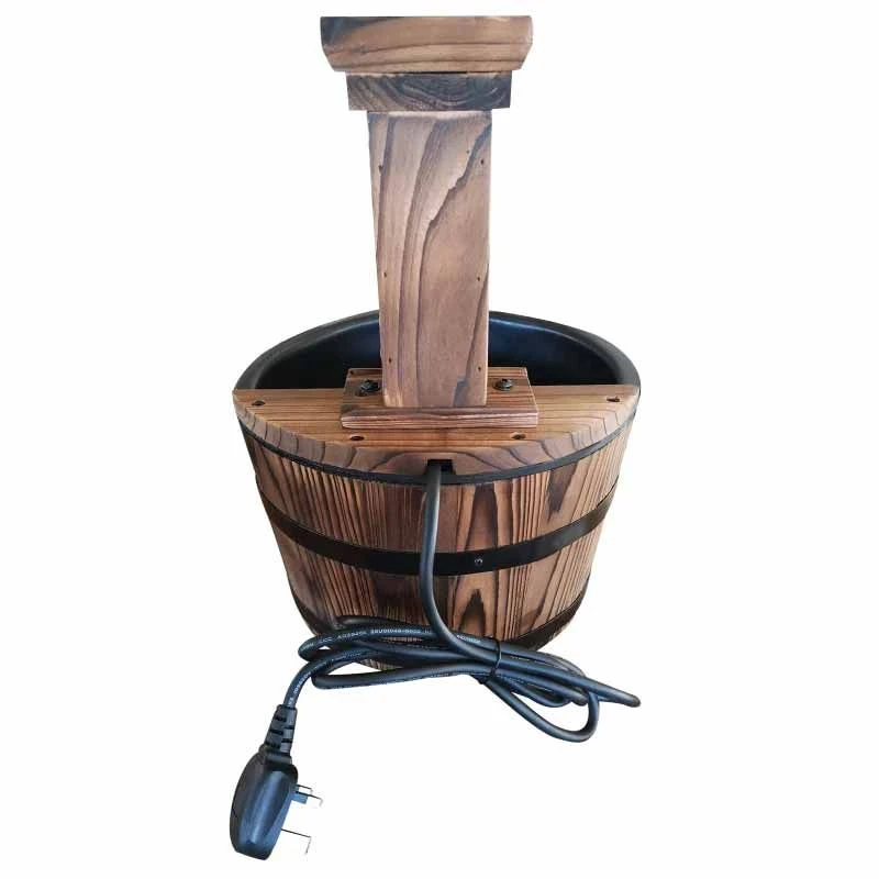 Outsunny Garden Wooden Barrel Electric Pump Water Feature 27x37Hcm - Brown - 844-216V01 5 Outsunny Garden Wooden Barrel Electric Pump Water Feature 27x37Hcm - Brown - 844-216V01 - Image 5