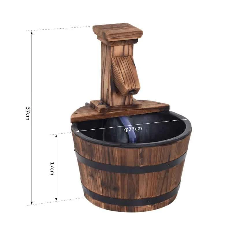 Outsunny Garden Wooden Barrel Electric Pump Water Feature 27x37Hcm - Brown - 844-216V01 2 Outsunny Garden Wooden Barrel Electric Pump Water Feature 27x37Hcm - Brown - 844-216V01 - Image 2