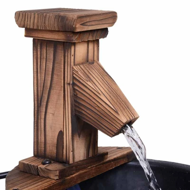 Outsunny Garden Wooden Barrel Electric Pump Water Feature 27x37Hcm - Brown - 844-216V01 4 Outsunny Garden Wooden Barrel Electric Pump Water Feature 27x37Hcm - Brown - 844-216V01 - Image 4