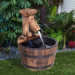 Outsunny Garden Wooden Barrel Electric Pump Water Feature 27x37Hcm - Brown - 844-216V01 15 Outsunny Garden Wooden Barrel Electric Pump Water Feature 27x37Hcm - Brown - 844-216V01 -OUTSUNNY Sales Shop o u outsunny 844 216v01 outdoor
