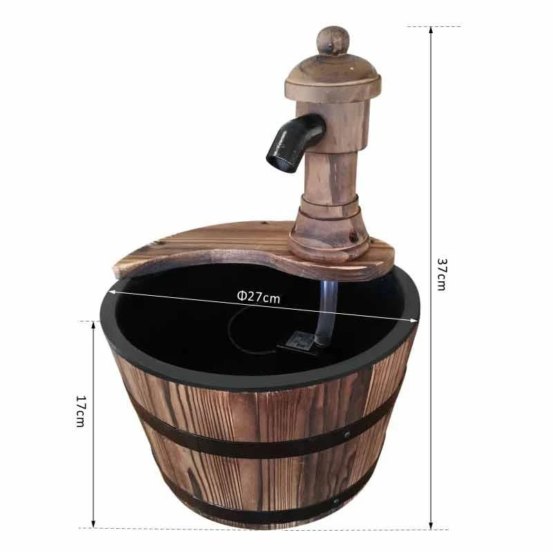 Outsunny Fir Wood Barrel Pump Water Feature With Flower Planter 27x37Hcm - Brown - 844-217V01 2 Outsunny Fir Wood Barrel Pump Water Feature With Flower Planter 27x37Hcm - Brown - 844-217V01 - Image 2