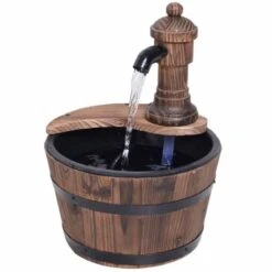 Outsunny Fir Wood Barrel Pump Water Feature With Flower Planter 27x37Hcm - Brown - 844-217V01 12 Outsunny Fir Wood Barrel Pump Water Feature With Flower Planter 27x37Hcm - Brown - 844-217V01 -OUTSUNNY Sales Shop o u outsunny 844 217v01 full
