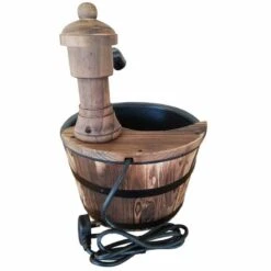 Outsunny Fir Wood Barrel Pump Water Feature With Flower Planter 27x37Hcm - Brown - 844-217V01 13 Outsunny Fir Wood Barrel Pump Water Feature With Flower Planter 27x37Hcm - Brown - 844-217V01 -OUTSUNNY Sales Shop o u outsunny 844 217v01 full2