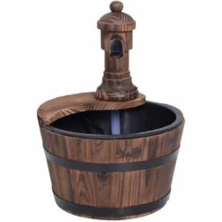 Outsunny Fir Wood Barrel Pump Water Feature With Flower Planter 27x37Hcm - Brown - 844-217V01 18 Outsunny Fir Wood Barrel Pump Water Feature With Flower Planter 27x37Hcm - Brown - 844-217V01 -OUTSUNNY Sales Shop o u outsunny 844 217v01 full3