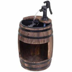 Outsunny Fir Wood Barrel Water Feature With Flower Planter 32x58.5Hcm - Brown - 844-218V01 -OUTSUNNY Sales Shop o u outsunny 844 218v01 full2