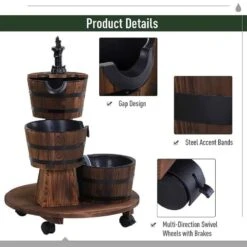Outsunny Fir Wood 3 Barrel Water Feature With Electric Pump - Brown - 844-271V70 -OUTSUNNY Sales Shop o u outsunny 844 271v70 details