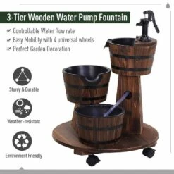 Outsunny Fir Wood 3 Barrel Water Feature With Electric Pump - Brown - 844-271V70 -OUTSUNNY Sales Shop o u outsunny 844 271v70 features