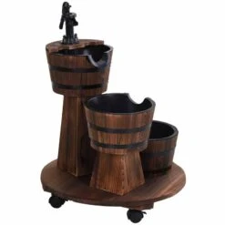 Outsunny Fir Wood 3 Barrel Water Feature With Electric Pump - Brown - 844-271V70 -OUTSUNNY Sales Shop o u outsunny 844 271v70 full