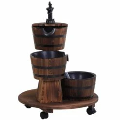 Outsunny Fir Wood 3 Barrel Water Feature With Electric Pump - Brown - 844-271V70 -OUTSUNNY Sales Shop o u outsunny 844 271v70 full2