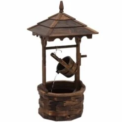 Outsunny Fir Wood Garden Décor Wishing Well Barrel Water Feature - Brown - 844-273V70 -OUTSUNNY Sales Shop o u outsunny 844 273v70 full