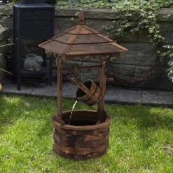 Outsunny Fir Wood Garden Décor Wishing Well Barrel Water Feature - Brown - 844-273V70 -OUTSUNNY Sales Shop o u outsunny 844 273v70 outdoor