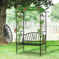 Outsunny Garden Arch With 2-Seater Bench - Steel - Black - 844-283
