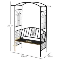 Outsunny Garden Arch With 2-Seater Bench - Steel - Black - 844-283 -OUTSUNNY Sales Shop o u outsunny 844 283 dimensions