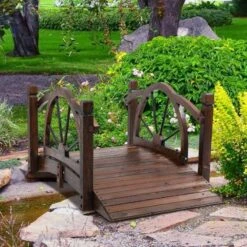 Outsunny 1.5m Wooden Garden Bridge With Safety Guardrail - Brown - 844-444