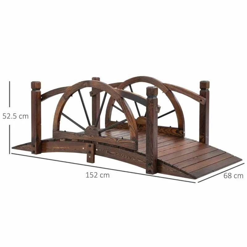 Outsunny 1.5m Wooden Garden Bridge With Safety Guardrail - Brown - 844-444 2 Outsunny 1.5m Wooden Garden Bridge With Safety Guardrail - Brown - 844-444 - Image 2