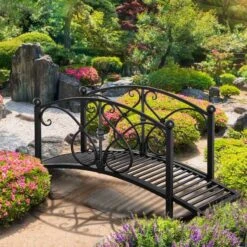 Outsunny Classic Garden Bridge With Safety Railings 102L X 48W X 49Hcm - Black - 844-452BK -OUTSUNNY Sales Shop o u outsunny 844 452bk outdoor2