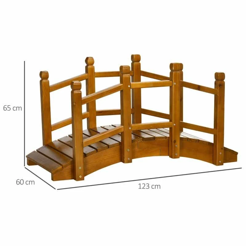 Outsunny Wooden Garden Bridge With Safety Railings - Brown - 844-616V00BN 2 Outsunny Wooden Garden Bridge With Safety Railings - Brown - 844-616V00BN - Image 2