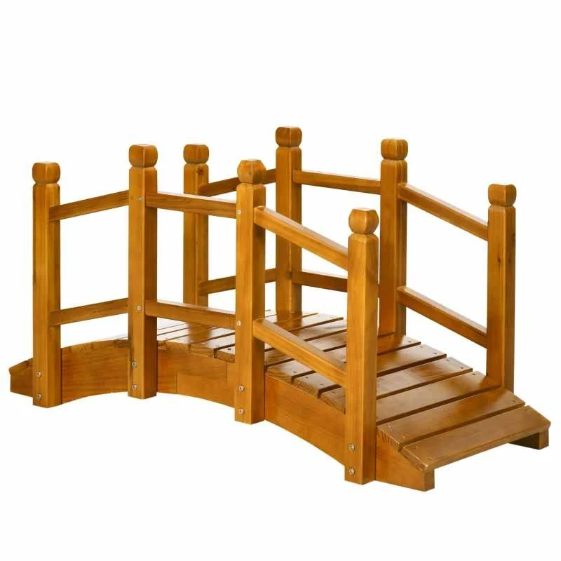 Outsunny Wooden Garden Bridge With Safety Railings - Brown - 844-616V00BN 3 Outsunny Wooden Garden Bridge With Safety Railings - Brown - 844-616V00BN - Image 3