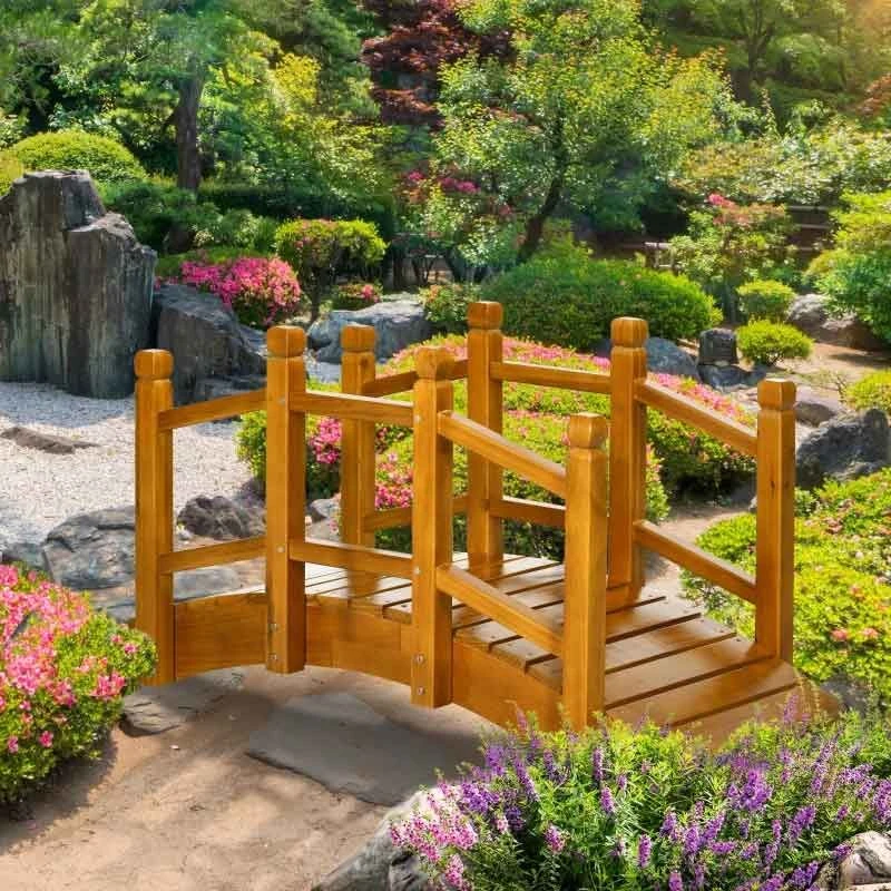 Outsunny Wooden Garden Bridge With Safety Railings - Brown - 844-616V00BN 10 Outsunny Wooden Garden Bridge With Safety Railings - Brown - 844-616V00BN - Image 10