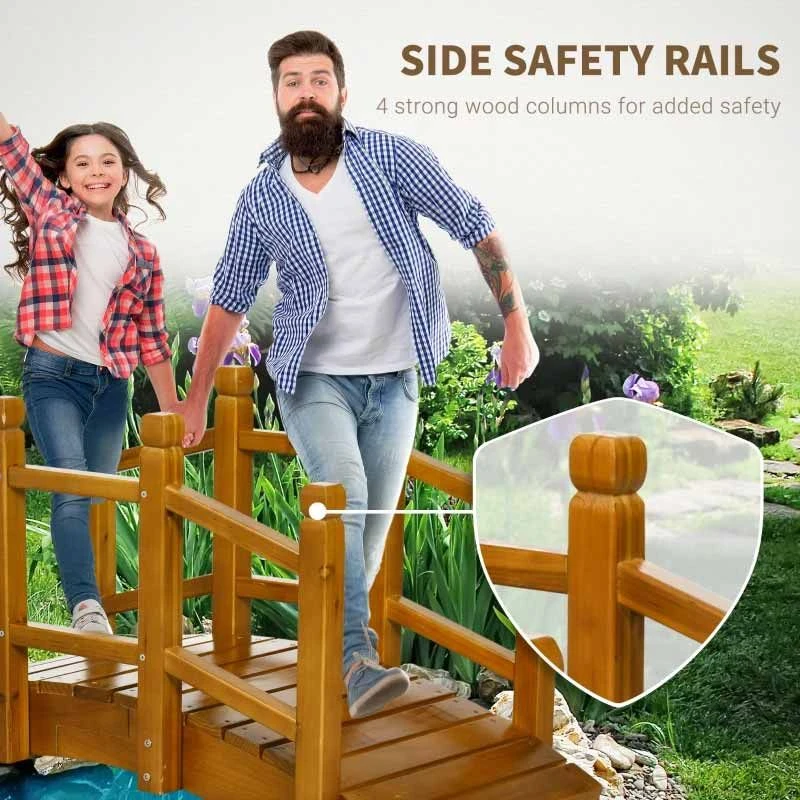 Outsunny Wooden Garden Bridge With Safety Railings - Brown - 844-616V00BN 5 Outsunny Wooden Garden Bridge With Safety Railings - Brown - 844-616V00BN - Image 5