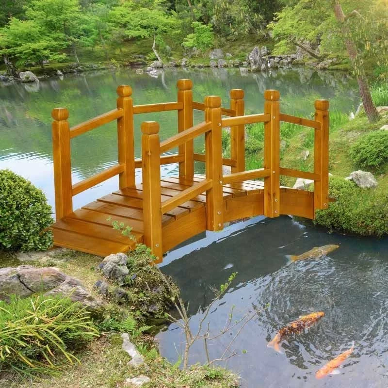 Outsunny Wooden Garden Bridge With Safety Railings - Brown - 844-616V00BN 1 Outsunny Wooden Garden Bridge With Safety Railings - Brown - 844-616V00BN