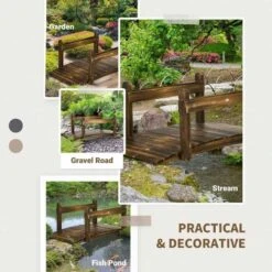 Outsunny 5ft Wooden Garden Bridge With Planters On Safety Railings - Brown - 844-618V00TN -OUTSUNNY Sales Shop o u outsunny 844 618v00tn practical