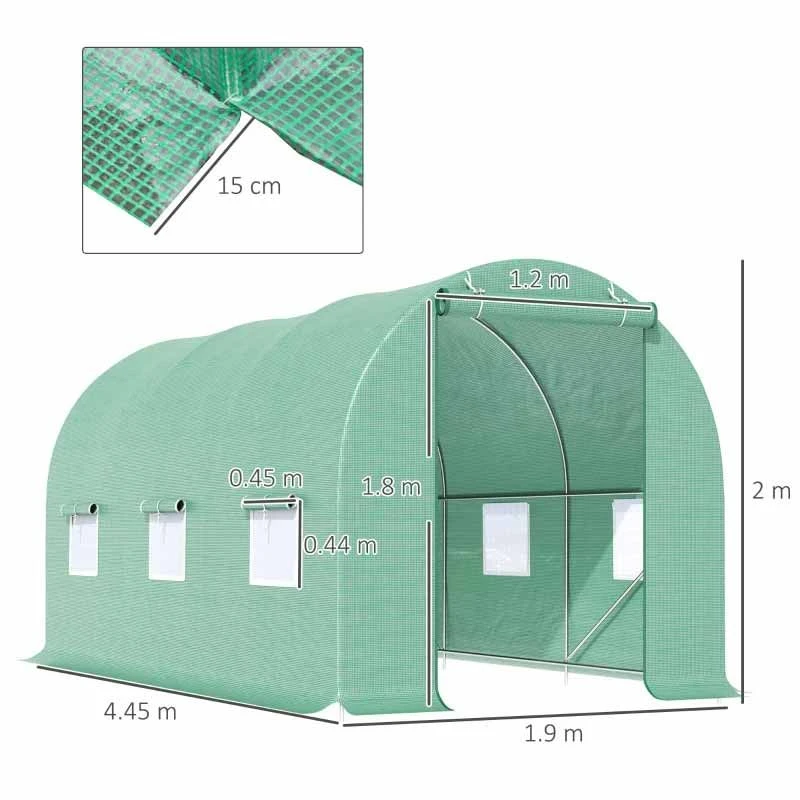 Outsunny 4.5m X 2m Walk-in Large Tunnel Greenhouse With Roll-Up Door / Windows - Green - 845-016 2 Outsunny 4.5m X 2m Walk-in Large Tunnel Greenhouse With Roll-Up Door / Windows - Green - 845-016 - Image 2