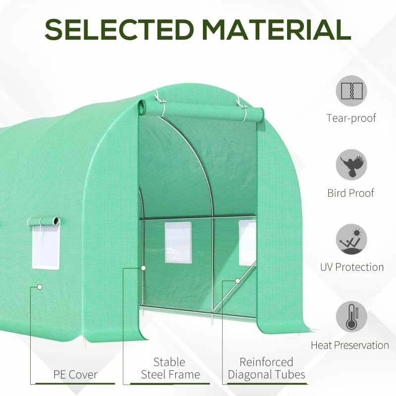 Outsunny 4.5m X 2m Walk-in Large Tunnel Greenhouse With Roll-Up Door / Windows - Green - 845-016 4 Outsunny 4.5m X 2m Walk-in Large Tunnel Greenhouse With Roll-Up Door / Windows - Green - 845-016 - Image 4