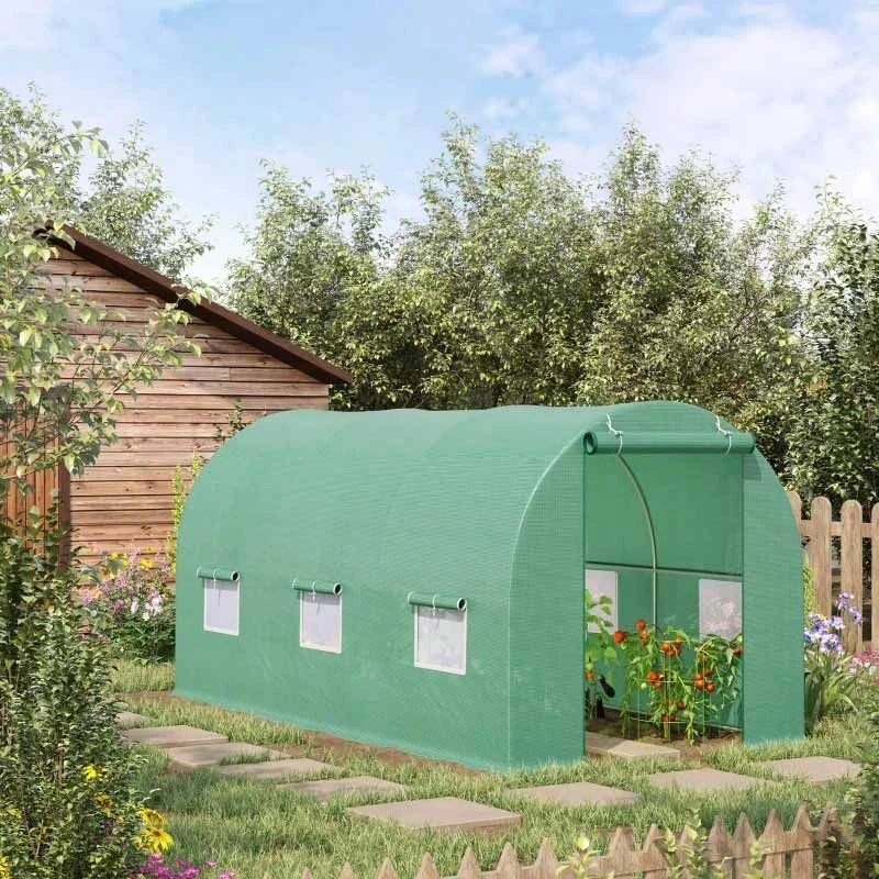 Outsunny 4.5m X 2m Walk-in Large Tunnel Greenhouse With Roll-Up Door / Windows - Green - 845-016 10 Outsunny 4.5m X 2m Walk-in Large Tunnel Greenhouse With Roll-Up Door / Windows - Green - 845-016 - Image 10