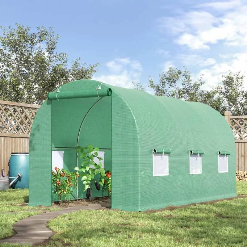 Outsunny 4.5m X 2m Walk-in Large Tunnel Greenhouse With Roll-Up Door / Windows - Green - 845-016 1 Outsunny 4.5m X 2m Walk-in Large Tunnel Greenhouse With Roll-Up Door / Windows - Green - 845-016