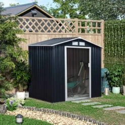 Outsunny 7 X 4ft Lockable Large Garden Metal Storage Shed - Dark Grey - 845-030CG