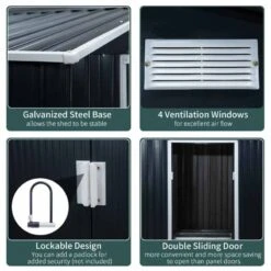 Outsunny 7 X 4ft Lockable Large Garden Metal Storage Shed - Dark Grey - 845-030CG -OUTSUNNY Sales Shop o u outsunny 845 030cg features