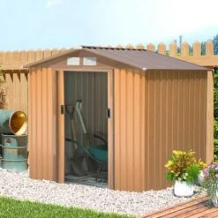 Outsunny 7 X 4ft Lockable Metal Garden Storage Shed With Air Vents - Yellow - 845-030YL